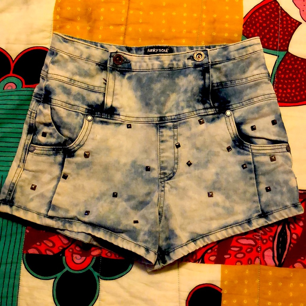 Tie dye high waist studded shorts
